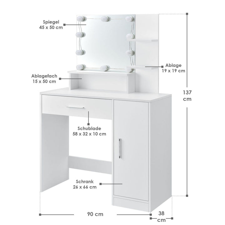 Coiffeuse Zoey avec éclairage LED