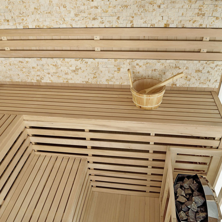 Indoor Sauna Espoo 150 Premium Naturstein mit Steinwand - 8 kW