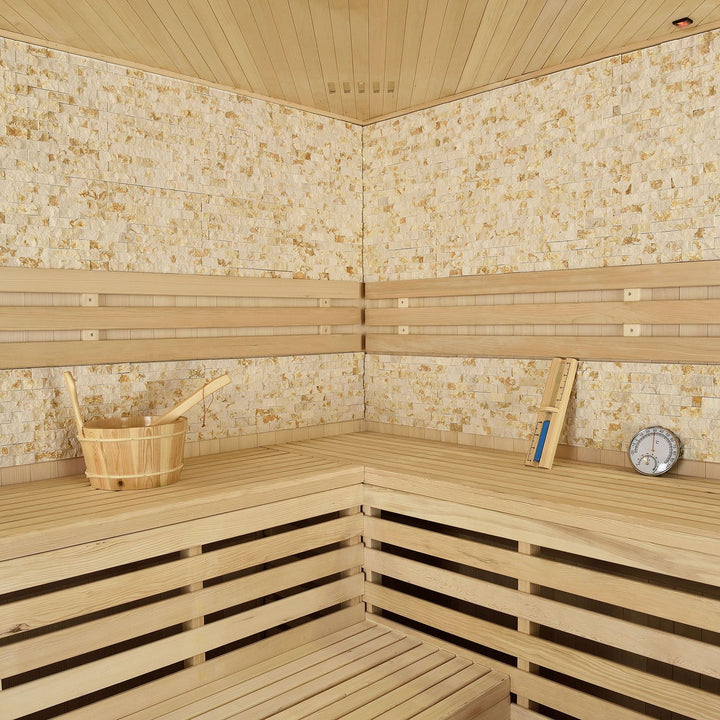 Indoor Sauna Espoo 150 Premium Naturstein mit Steinwand - 8 kW