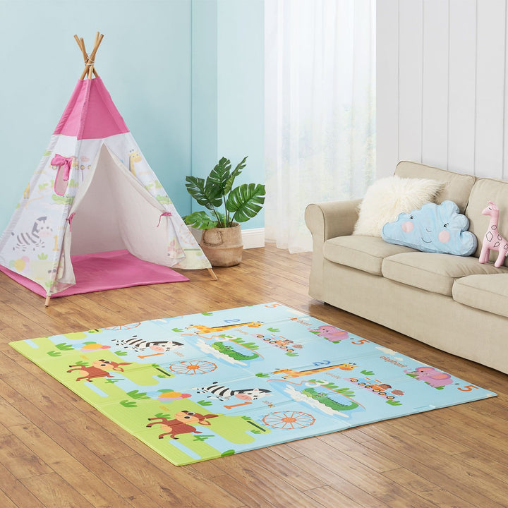 Tapis de jeu 180 x 200 cm avec divers motifs d'animaux