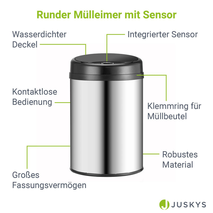 Runder Mülleimer mit Sensor