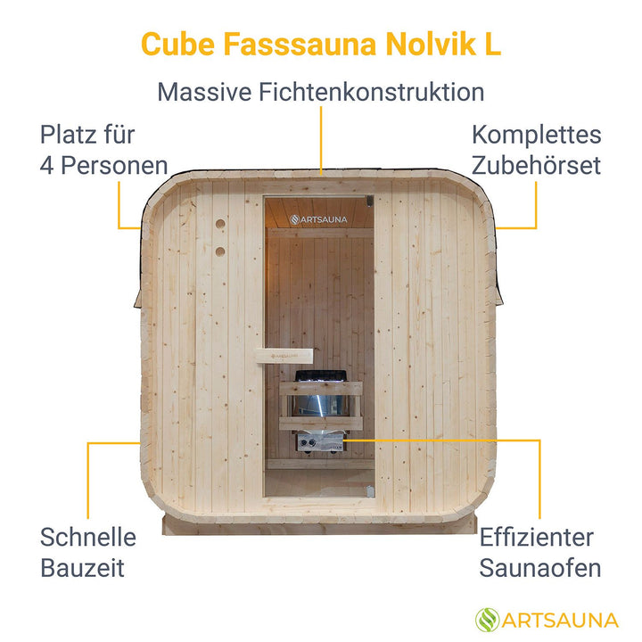 Fasssauna quadratisch Nolvik