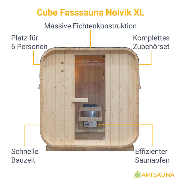 Fasssauna quadratisch Nolvik