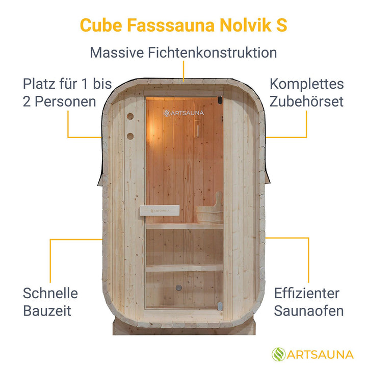 Fasssauna quadratisch Nolvik