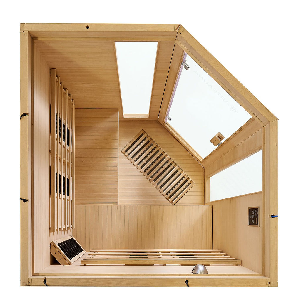 Artsauna Infrarotkabine Nyborg E150V Dual Technologie, für 4 Personen, Hemlock-Holz, HiFi-System, Ionisator, LED-Farblicht