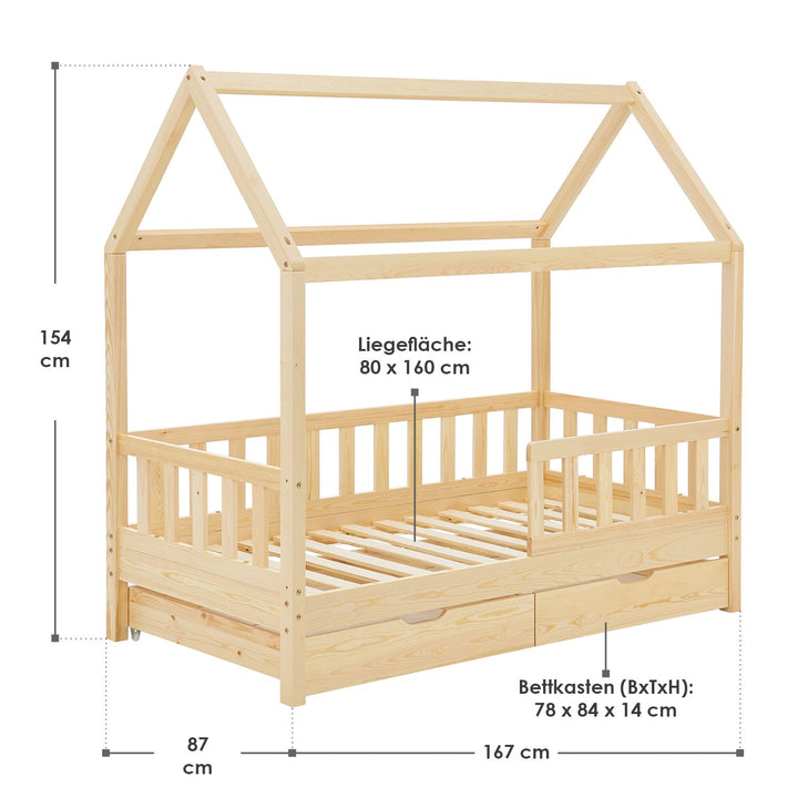 Kinderbett Marli 80 x 160 cm mit Bettkasten