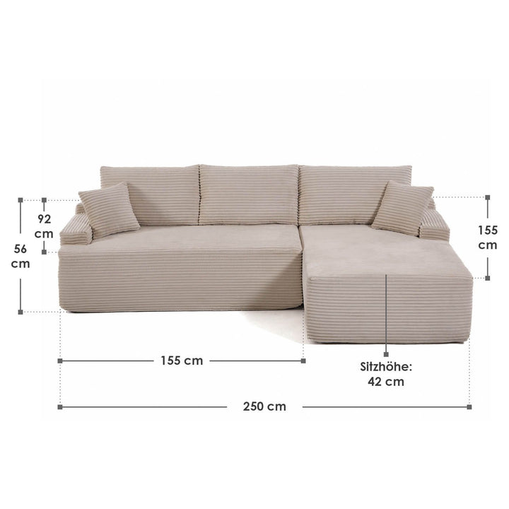 Sofa Coredo mit Cord Bezug & Dekokissen
