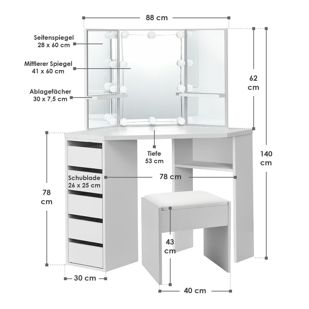 Schminktisch Nova mit Hocker Melly