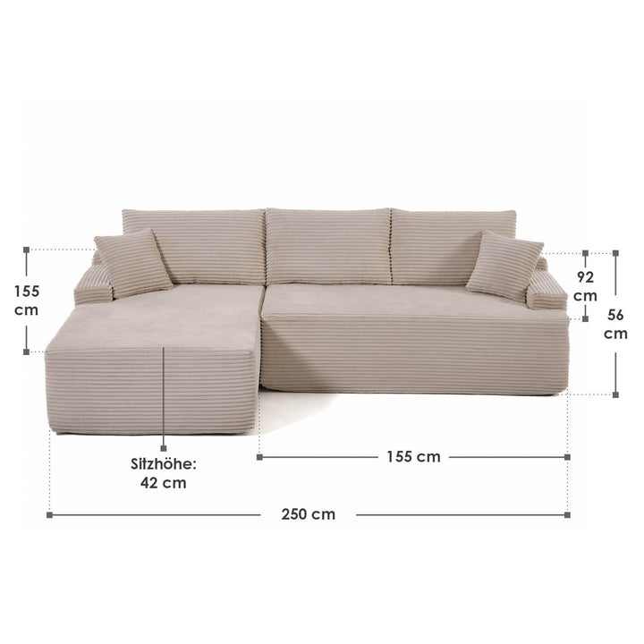 Sofa Coredo mit Cord Bezug & Dekokissen