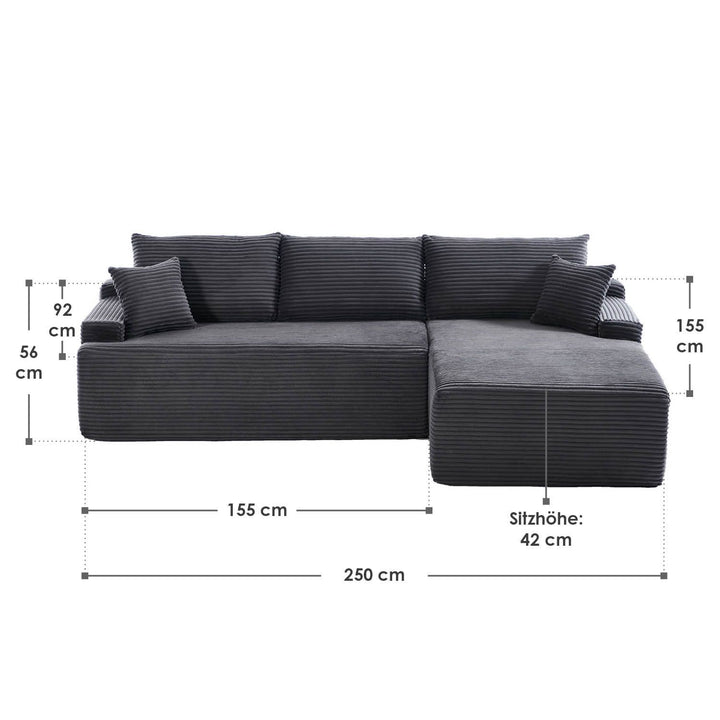 Sofa Coredo mit Cord Bezug & Dekokissen