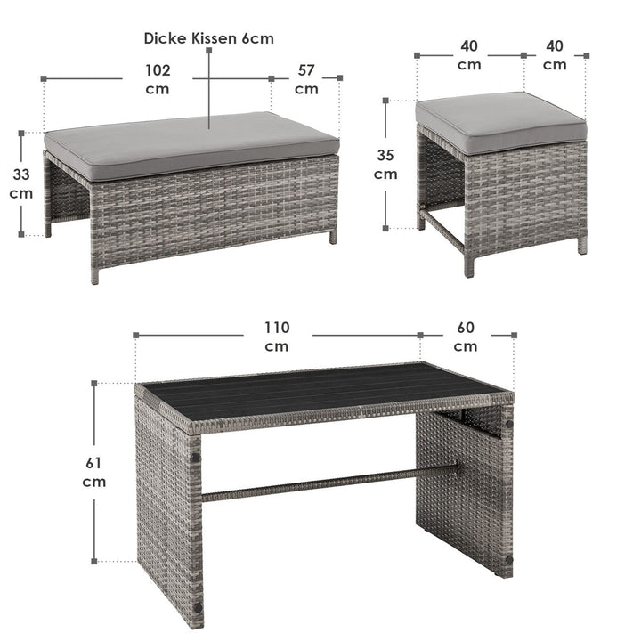 2in1 Polyrattan Gartenmöbel Jamaika