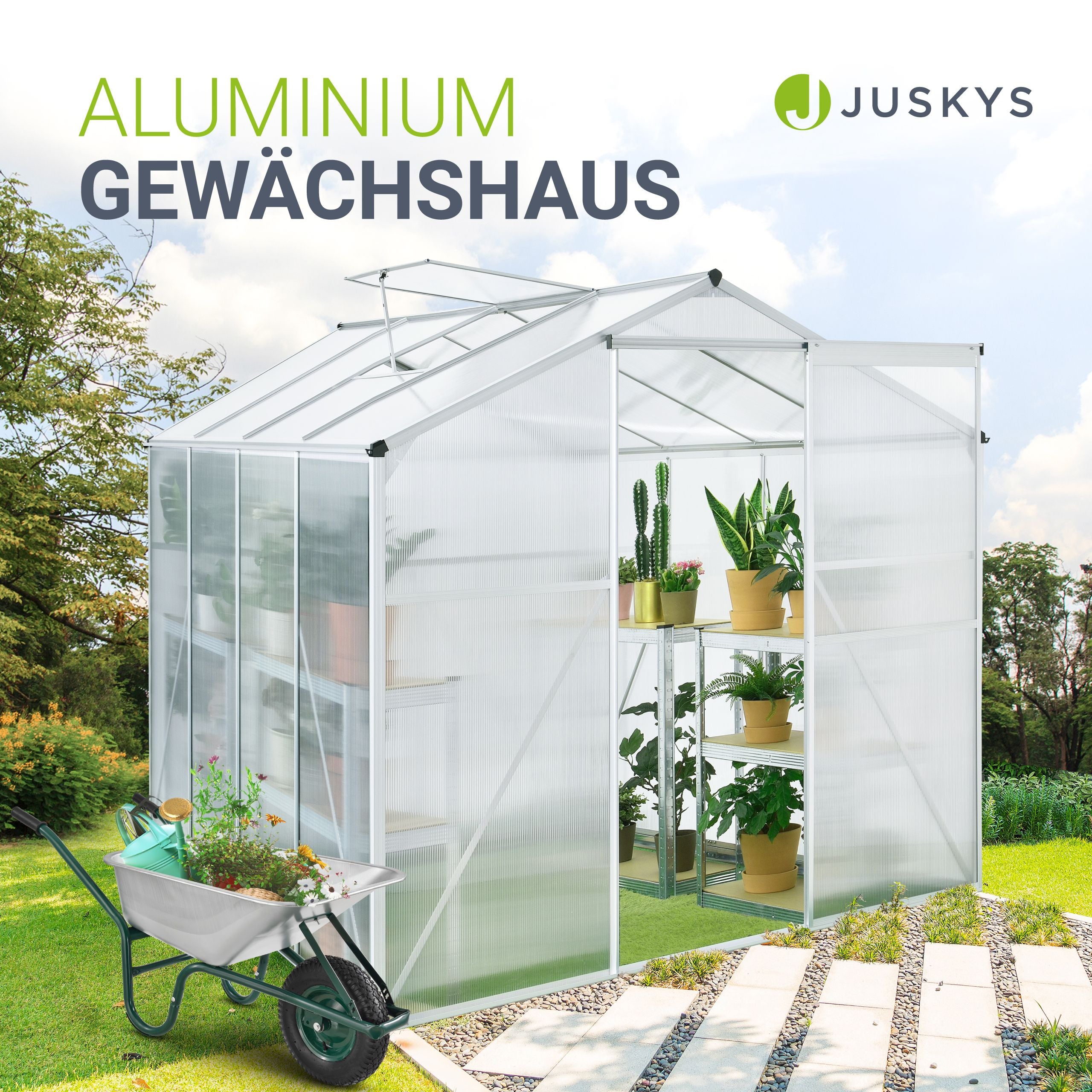 Juskys Alu-Gewächshaus 4 mm mit Fundament