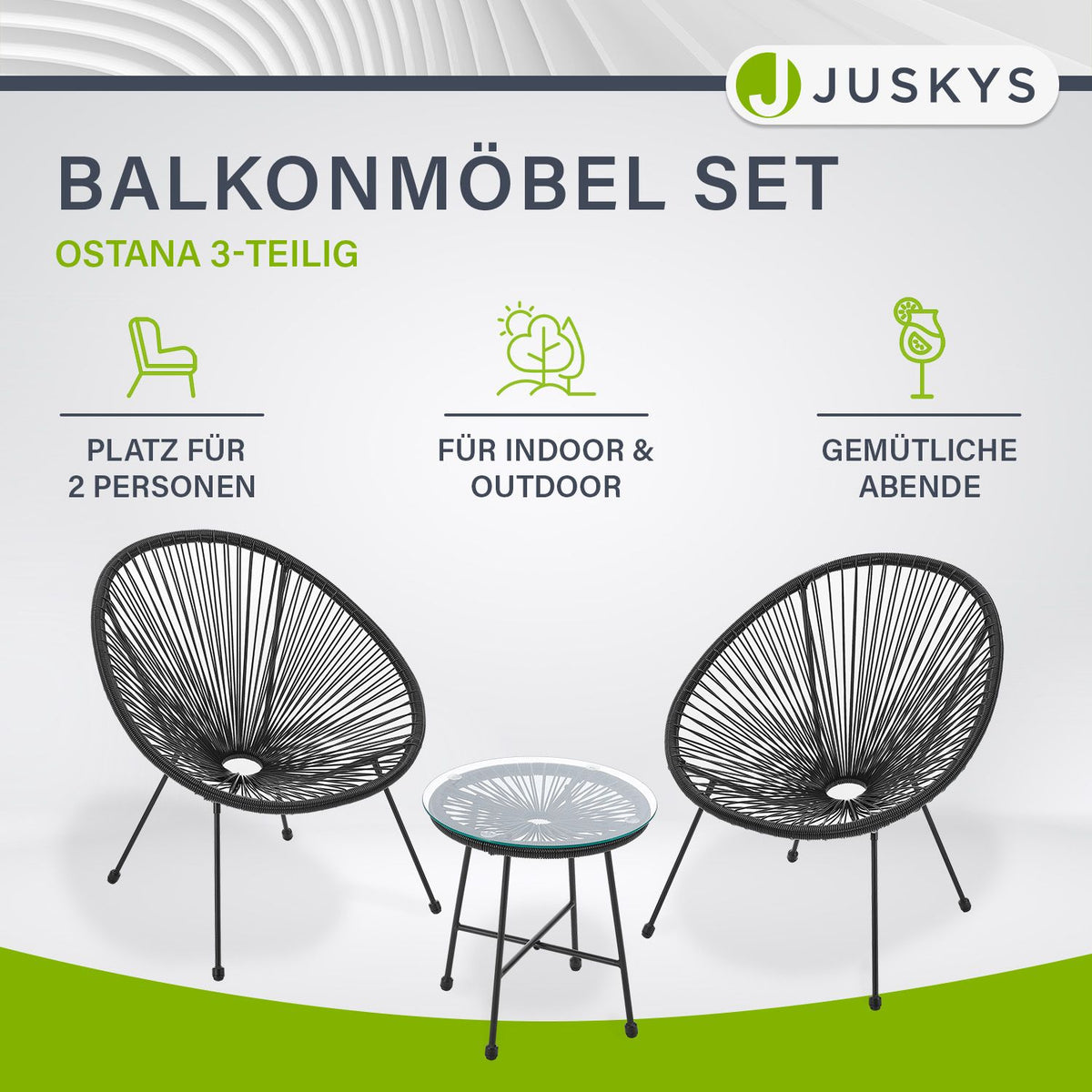 Balkonmöbel Set Ostana 3-teilig, klappbar