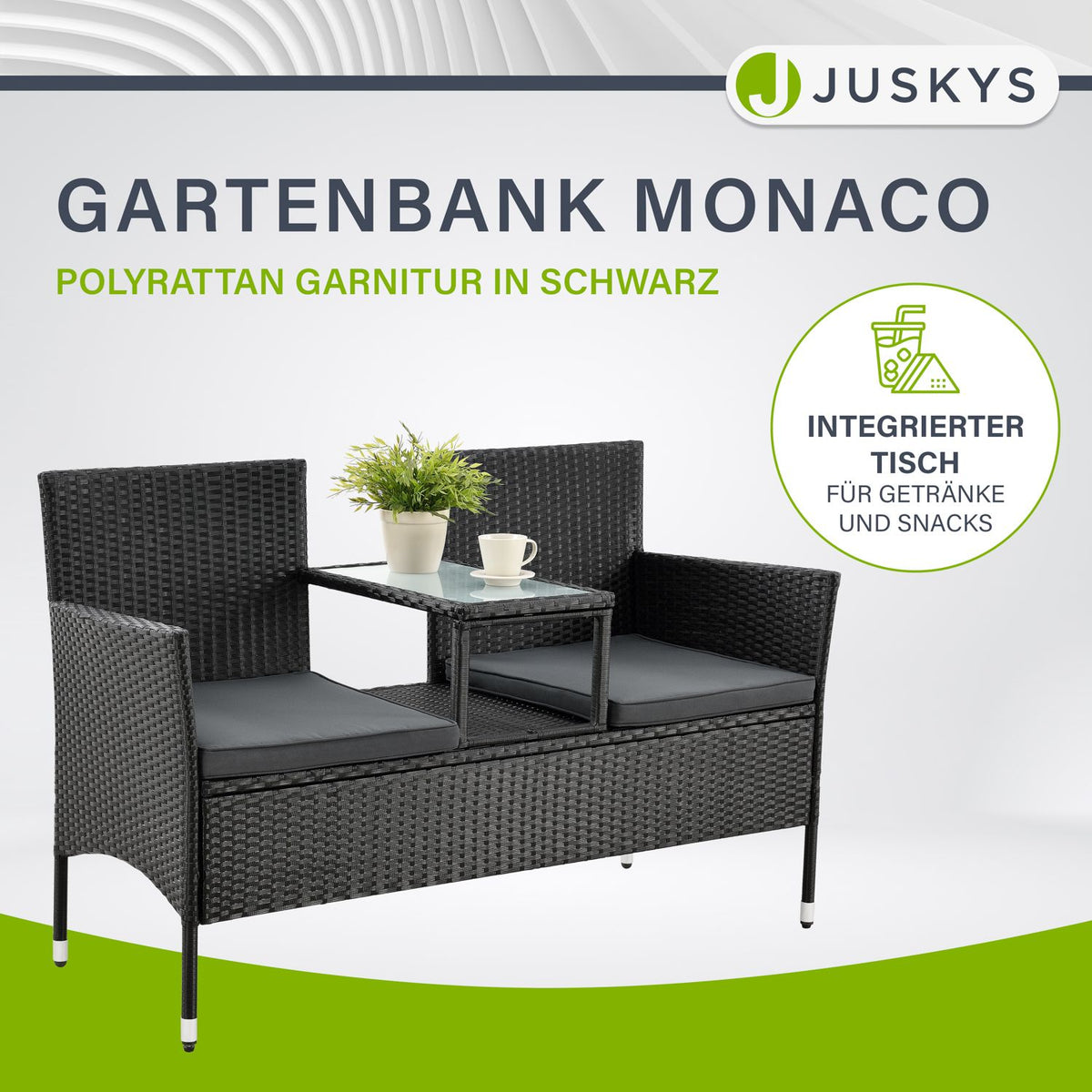 Polyrattan Sitzbank Monaco mit Tisch für 2 Personen