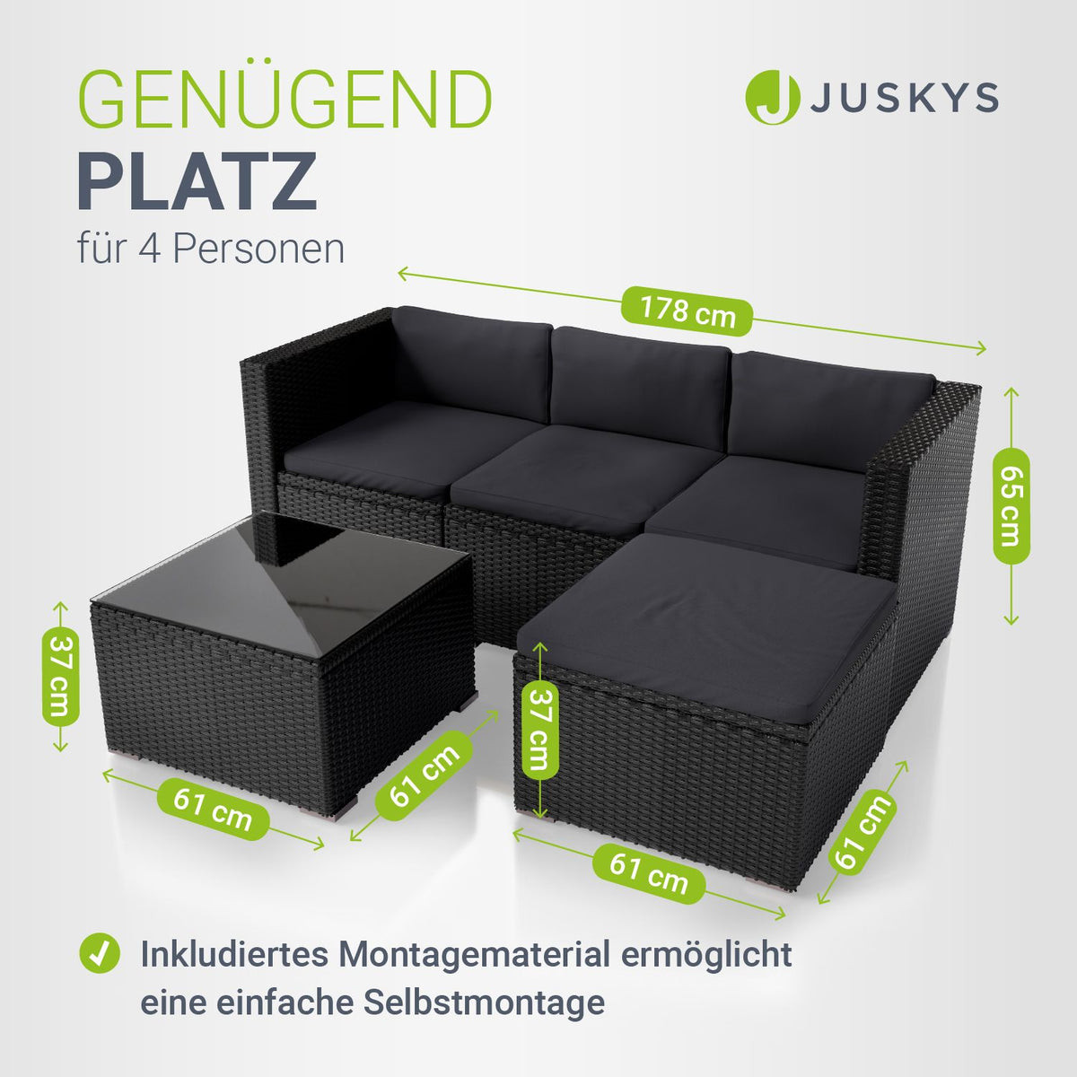 Polyrattan Lounge Punta Cana mit Sofa & Glastisch
