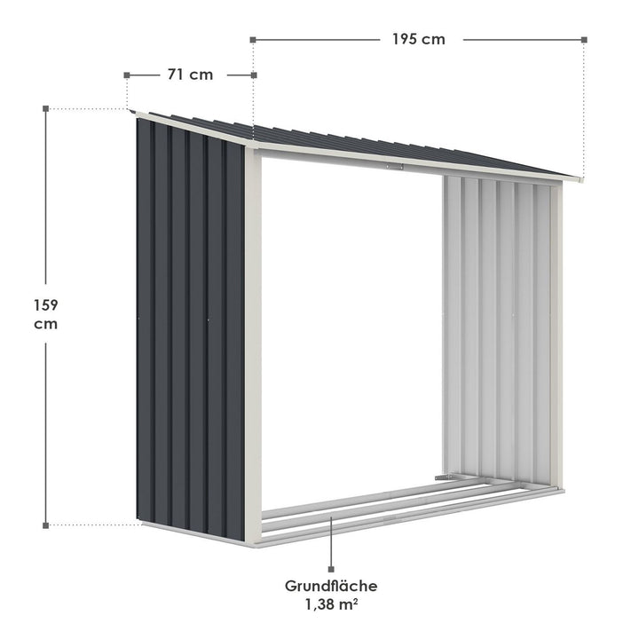 Metall Gerätehaus mit Holzunterstand