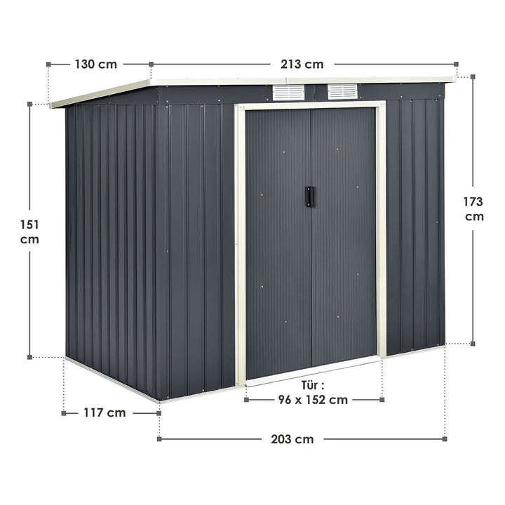 Metall Gerätehaus mit Holzunterstand