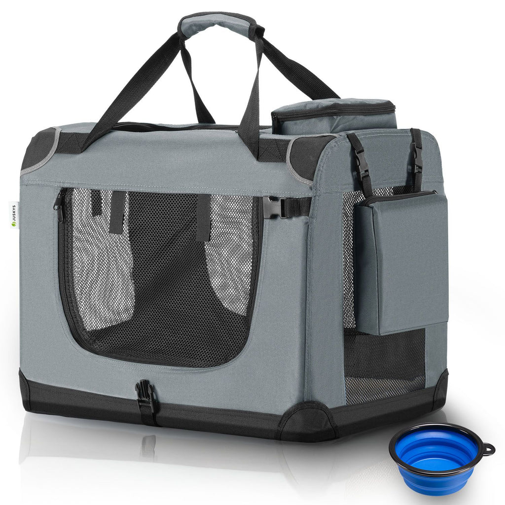 Juskys Tiertransporttasche Lassie, mit Decke, Tasche, Griffen und Fressnapf