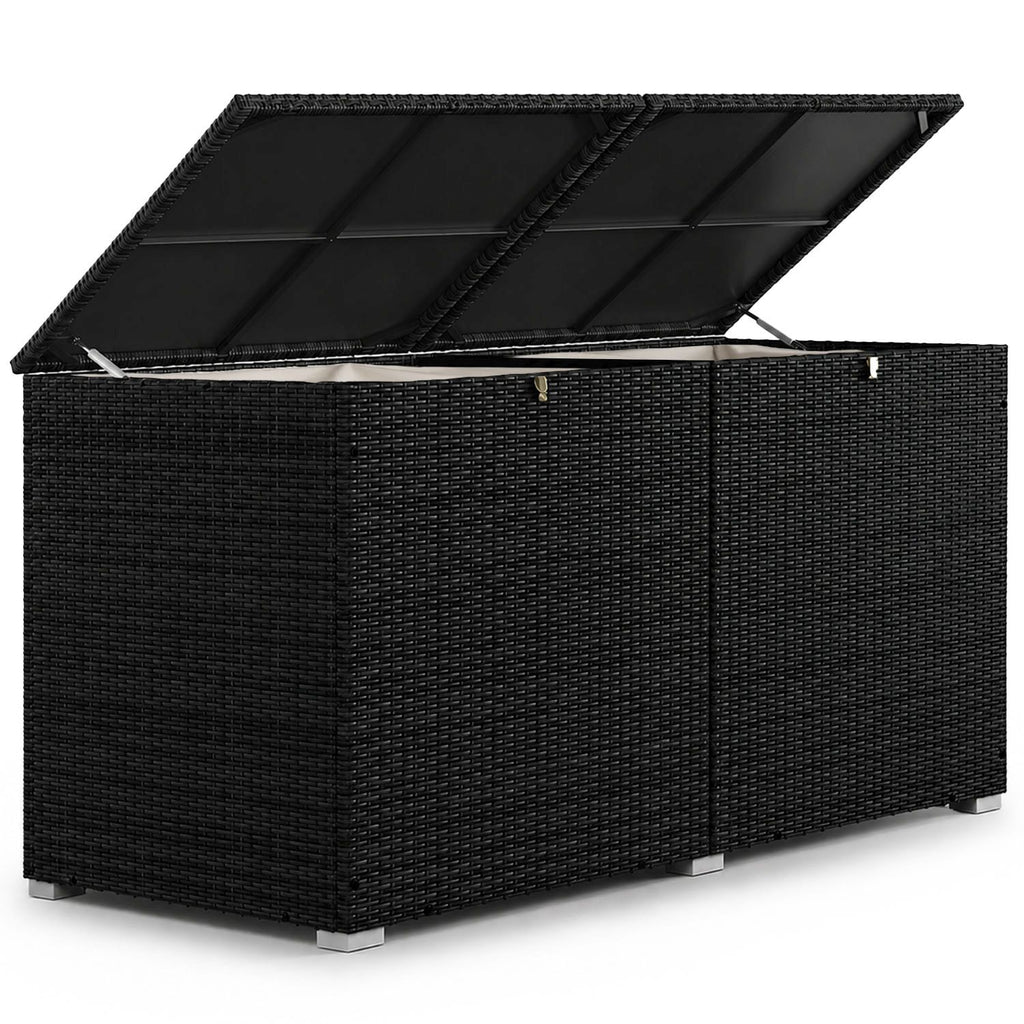 Juskys Auflagenbox Ikaria, aus Polyrattan, mit Deckel, Hubautomatik und Innenplane