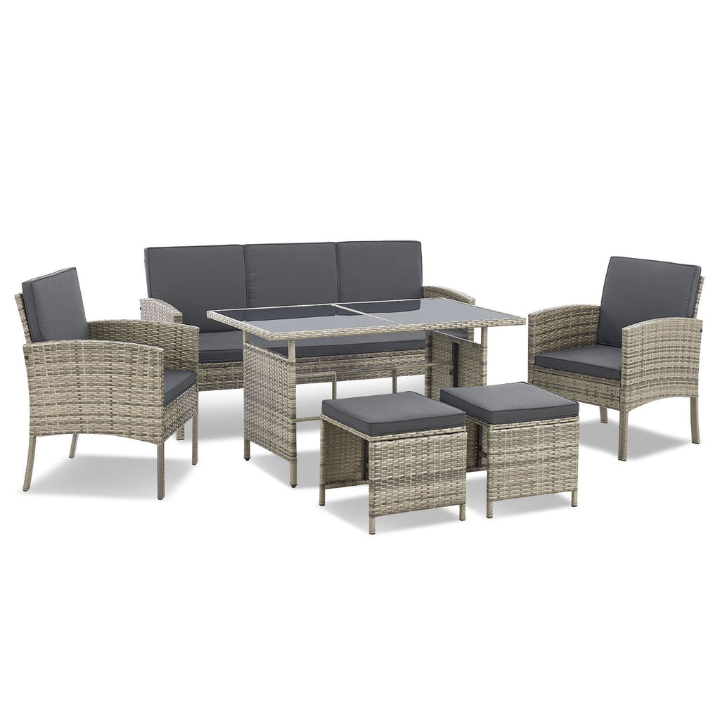 Juskys Gartenlounge-Set Turin, (6-tlg), Polyrattan Sitzgruppe für 7 Personen, Gartenmöbel Set 6-teilig