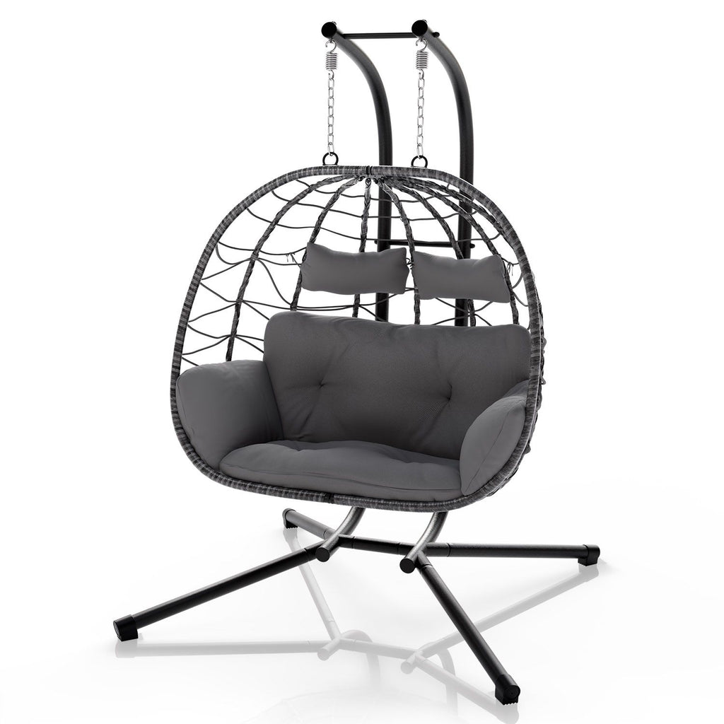 Juskys Hängesessel Aria, Polyrattan Doppelhängesessel, Schaukel mit Gestell & Kissen