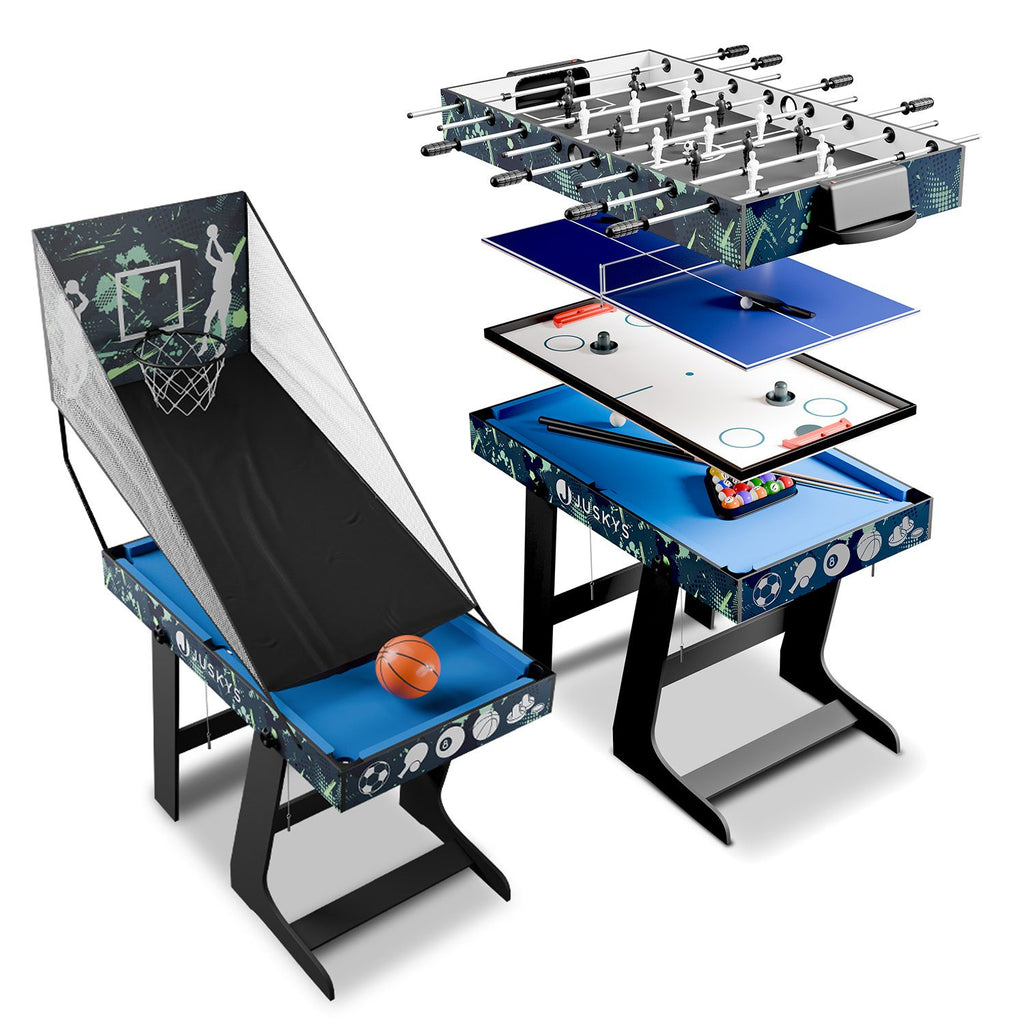 Juskys Spieltisch Ballzauber, klappbar mit Tischtennis, Kicker, Billard, Hockey & Basketball