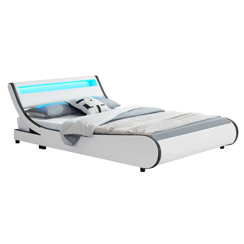 Juskys Polsterbett Valencia, 140 x 200 cm, Doppelbett mit Lattenrost, LED-Beleuchtung und Fernbedienung