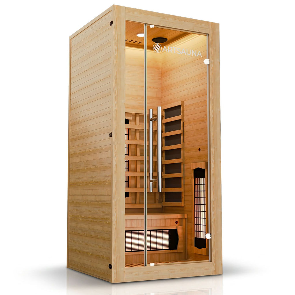 Artsauna Infrarotkabine Kiruna90 Dual Technologie, BxTxH: 90 x 90 x 190 cm, für 1 Personen, Hemlockholz, HiFi-System, Bluetooth, LED-Farblicht