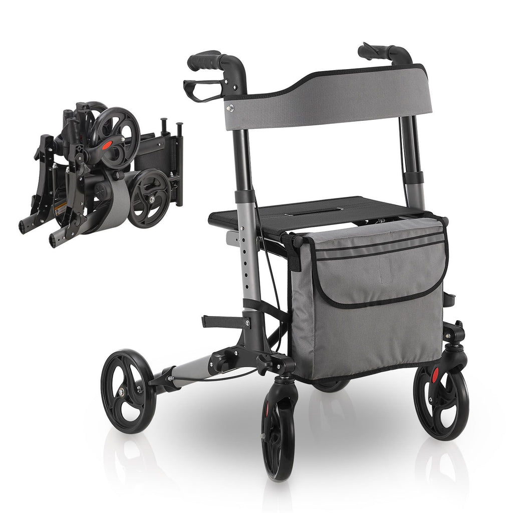 Juskys Rollator Vital, klappbar, mit Sitz, Einkaufstasche und Gehstockhalterung
