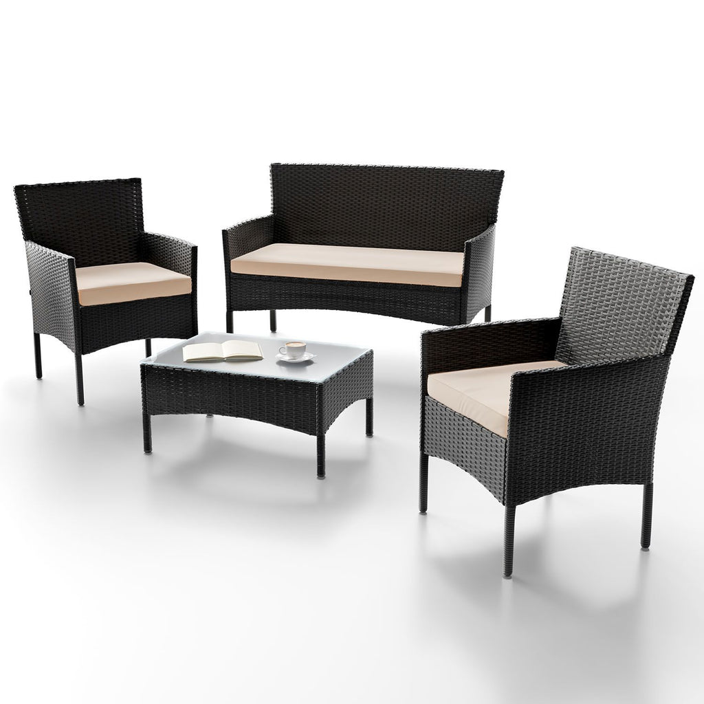 Juskys Gartenlounge-Set Fort Myers, wetterfeste Polyrattan Sitzgruppe für 4 Personen