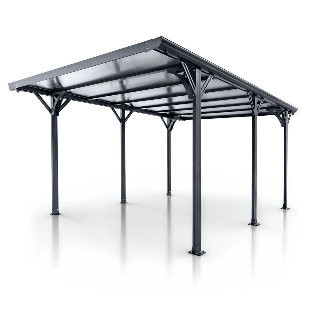 Juskys Einzelcarport, BxT: 305x503 cm, 217 cm Einfahrtshöhe, Flachdach mit UV Schutz, hohe Wind und Schneelast