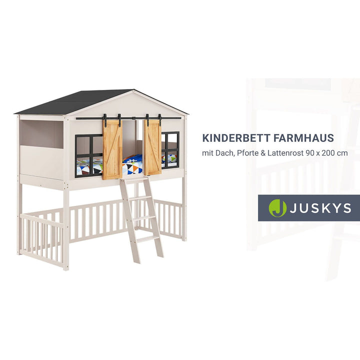 Kinder Hochbett Farmhaus 90 x 200 cm