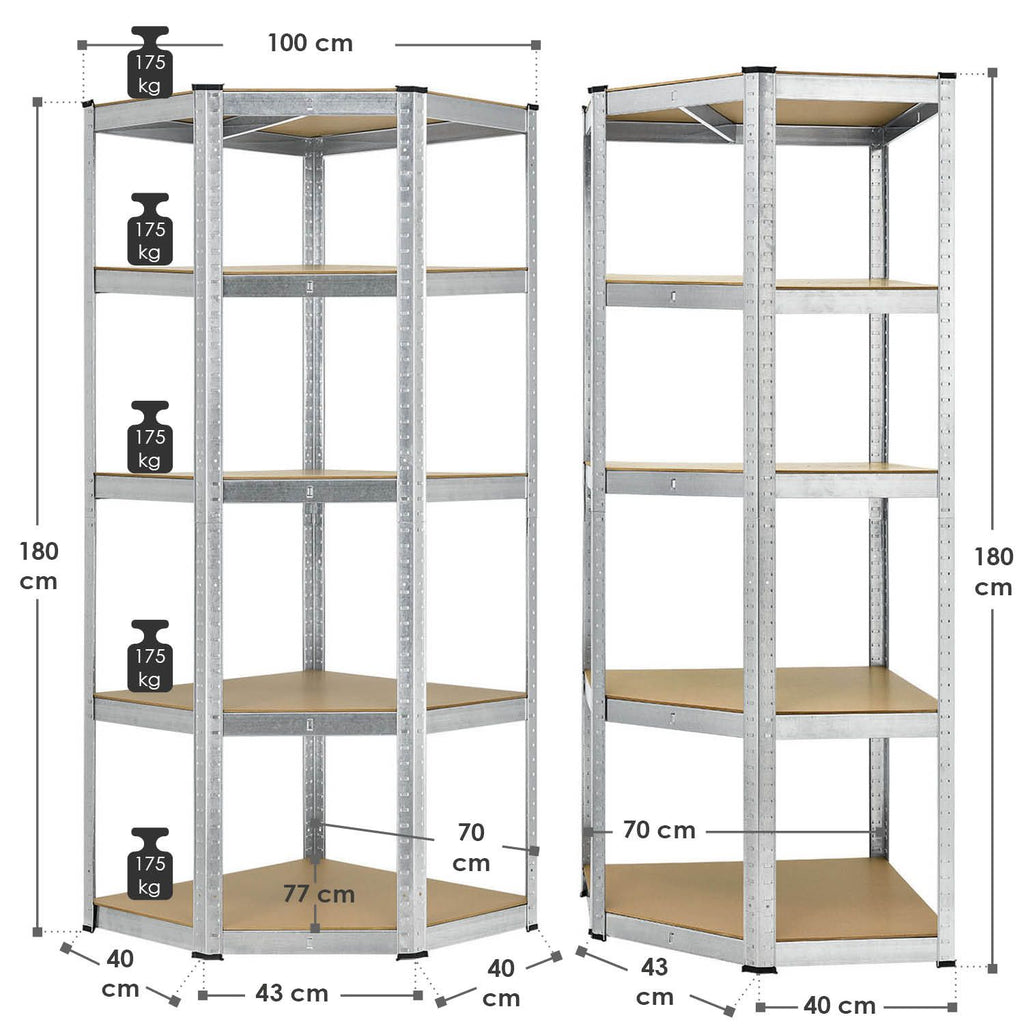 Juskys Eckregal Corner Basic, 5 Böden aus MDF-Holz, 175kg Traglast je Boden, Abstände frei wählbar