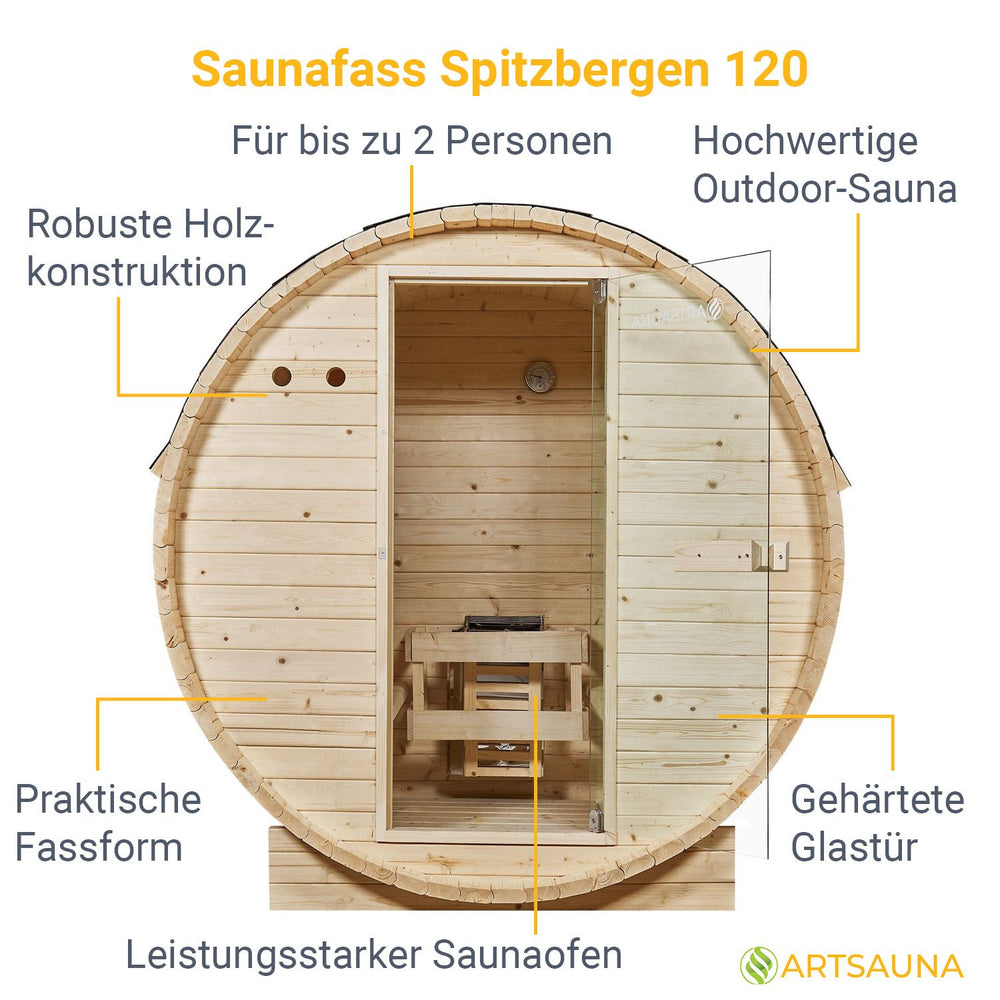 Fasssauna Spitzbergen mit Saunaofen