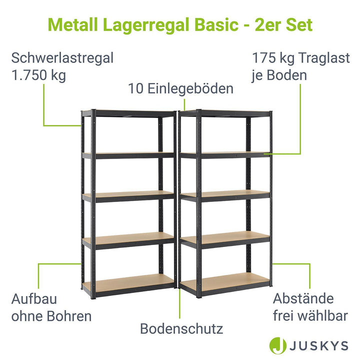 Lagerregal Basic 2er Set 180 x 90 x 40 cm