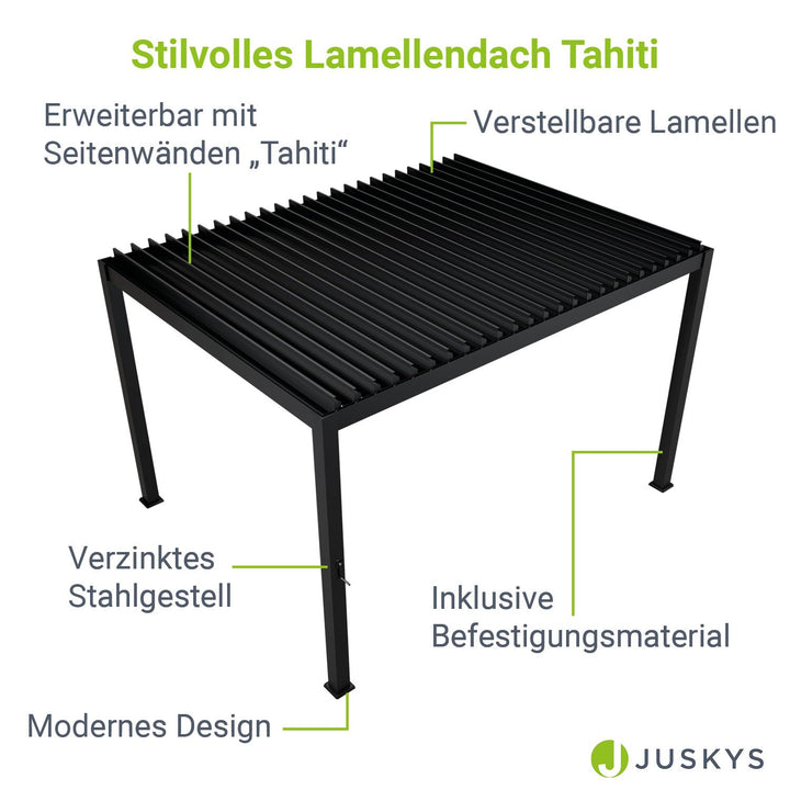 Lamellendach Tahiti 3 x 4 m inkl. 1x Seitenwand 3 m