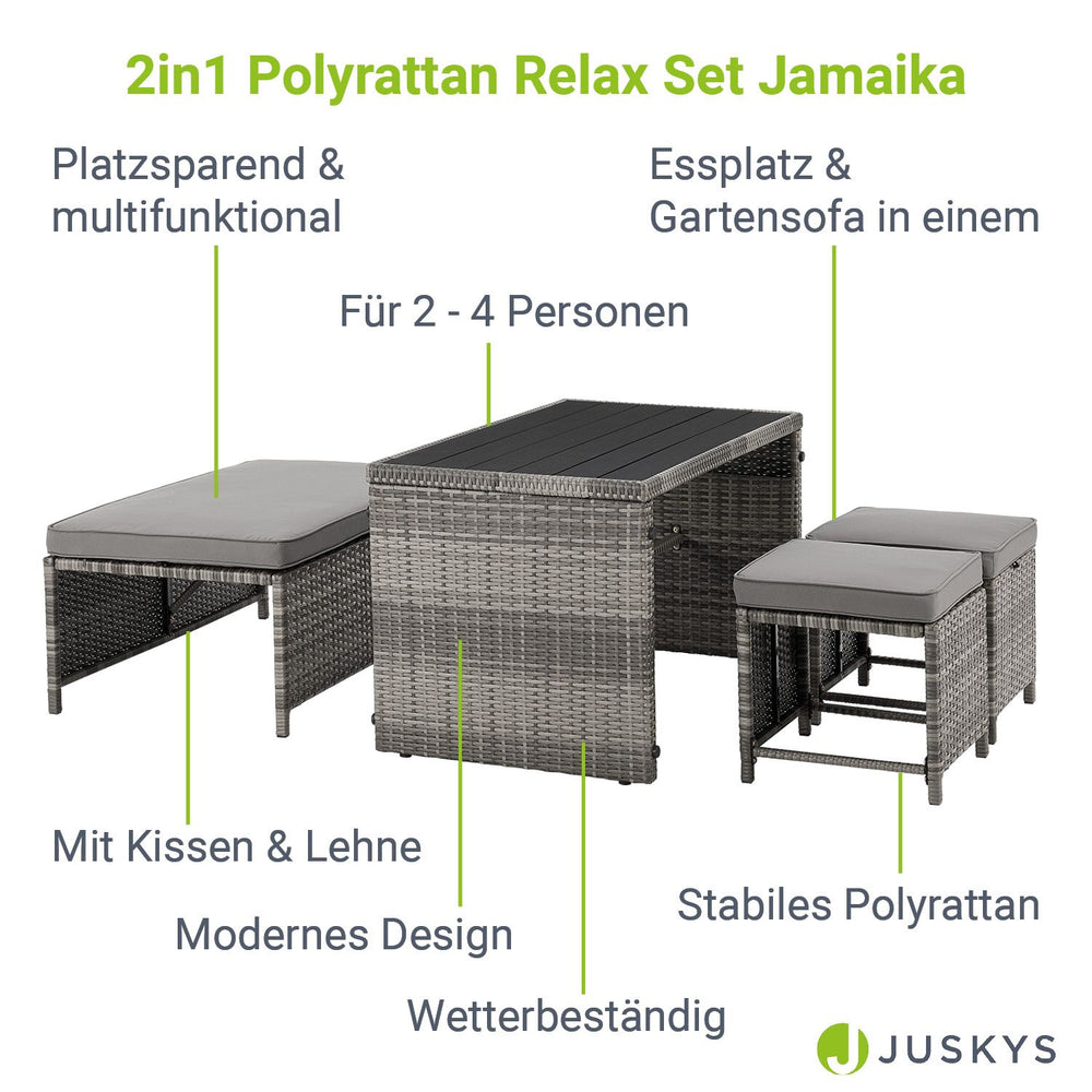 2in1 Polyrattan Gartenmöbel Jamaika