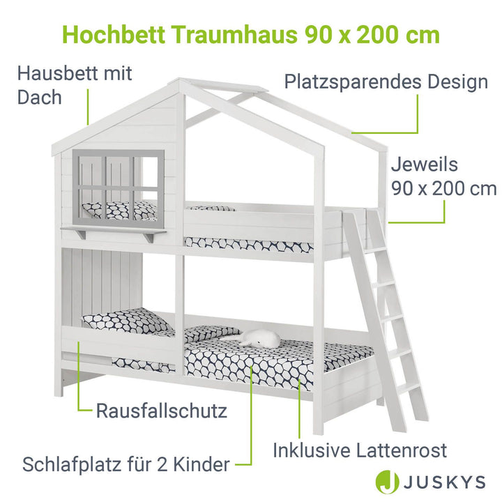 Kinder Hochbett Traumhaus 90 x 200 cm