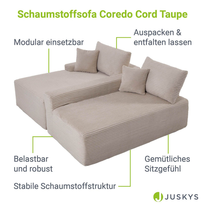 Sofa Coredo mit Cord Bezug & Dekokissen