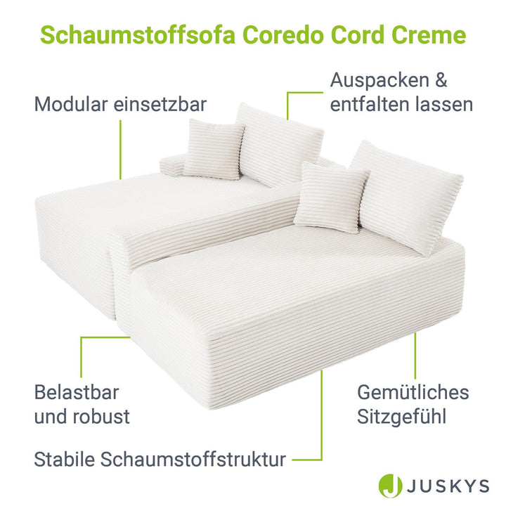 Sofa Coredo mit Cord Bezug & Dekokissen