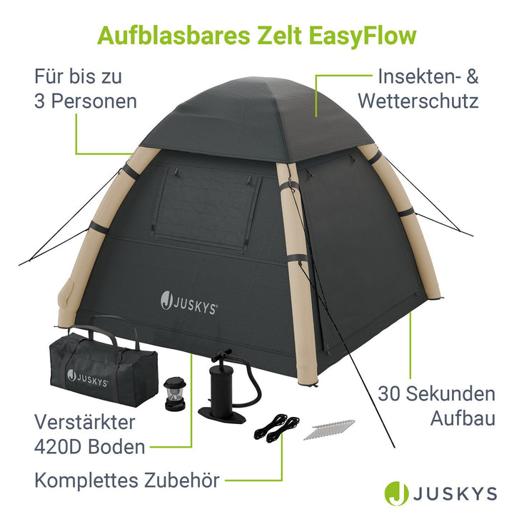 Aufblasbares Zelt mit Zubehör für 1-4 Personen