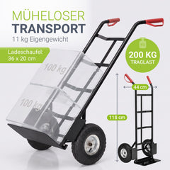 Sackkarre Basic in schwarz mit roten Griffen klappbar