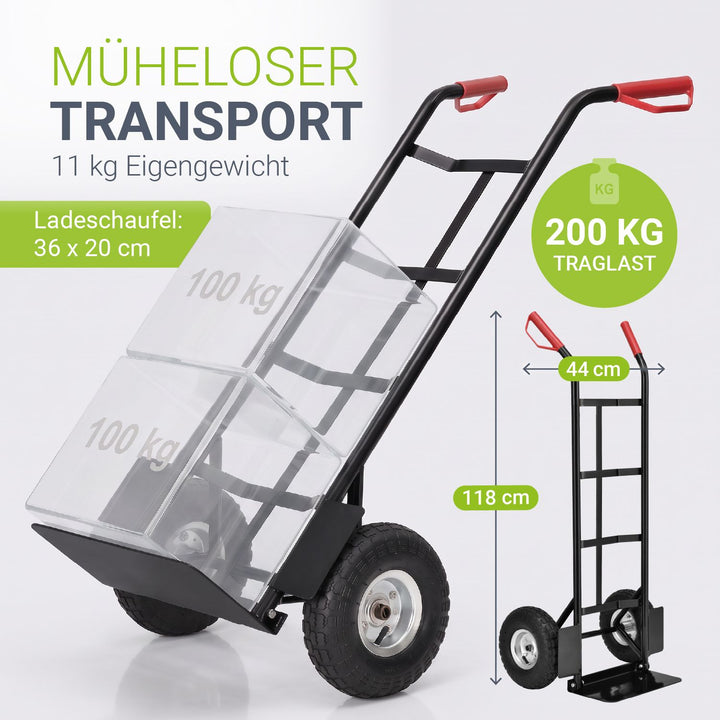 Sackkarre Basic in schwarz mit roten Griffen klappbar
