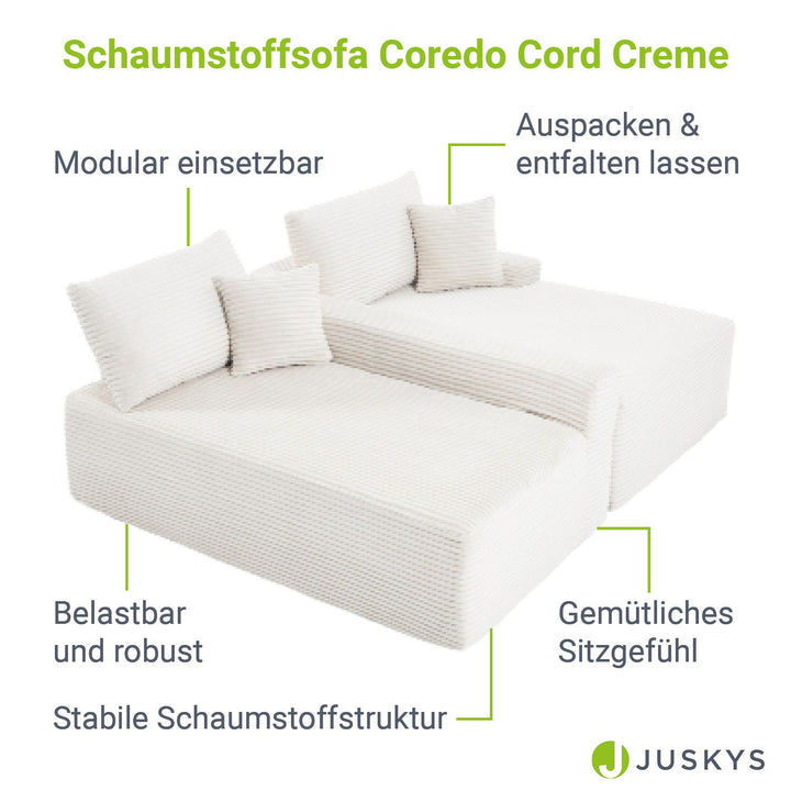 Sofa Coredo mit Cord Bezug & Dekokissen