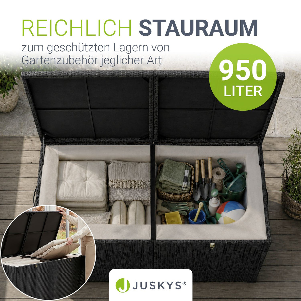 Polyrattan Auflagenbox Ikaria mit Innenplane