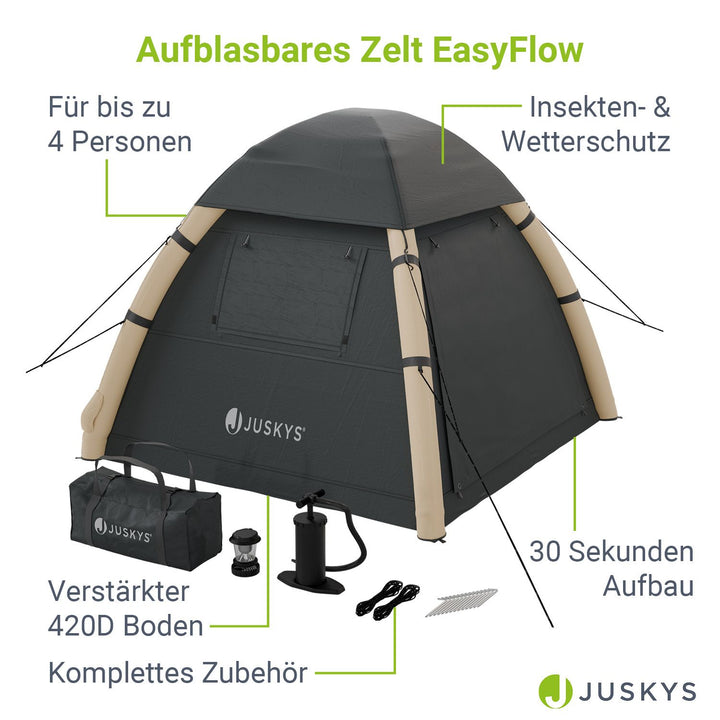 Aufblasbares Zelt mit Zubehör für 1-4 Personen