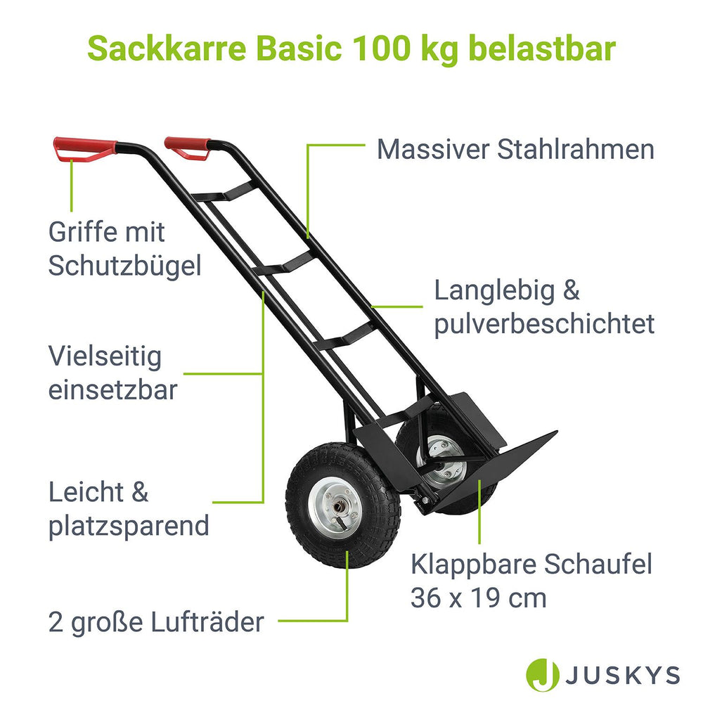 Sackkarre Basic in schwarz mit roten Griffen klappbar