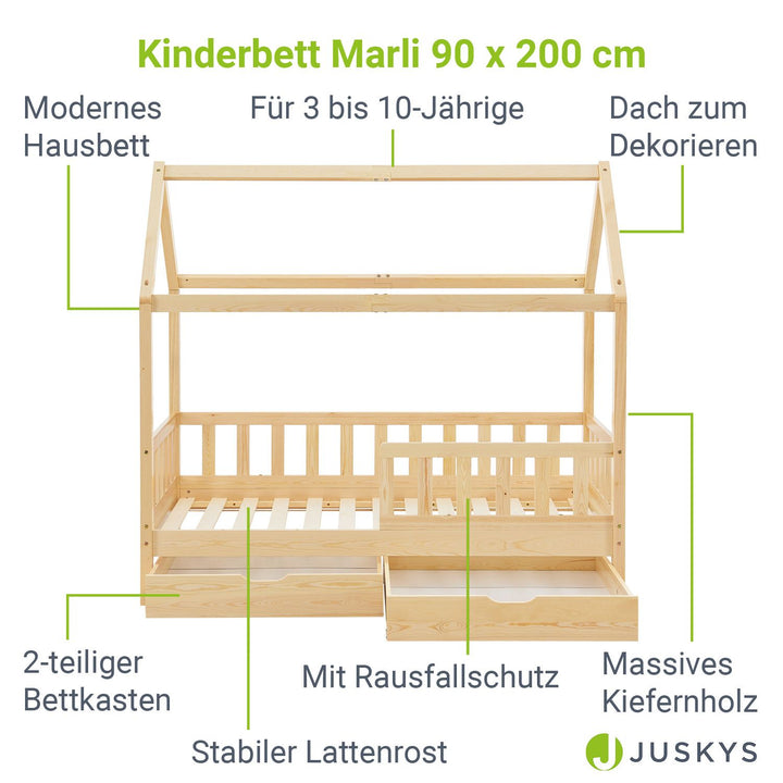 Kinderbett Marli 90 x 200 cm mit Bettkasten