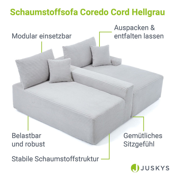 Sofa Coredo mit Cord Bezug & Dekokissen