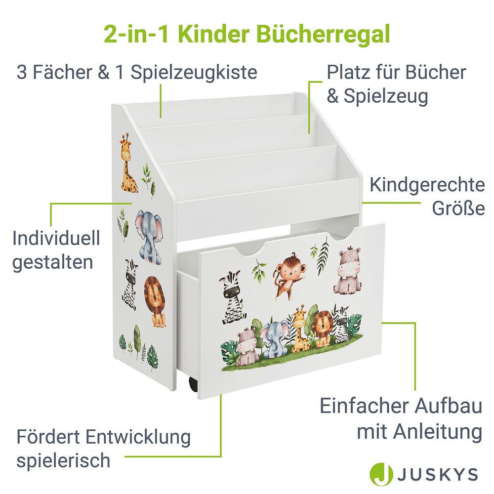 Kinder Bücherregal mit 3 Fächern und herausziehbarer Spielzeugkiste